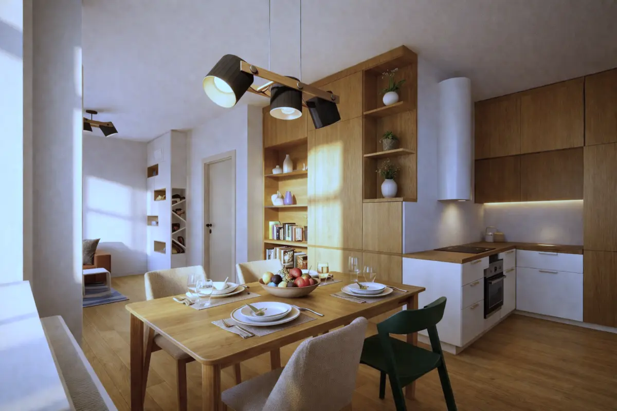 Architektonická vizualizace interiéru Byt 1.01 · Lípa po rekonstrukci