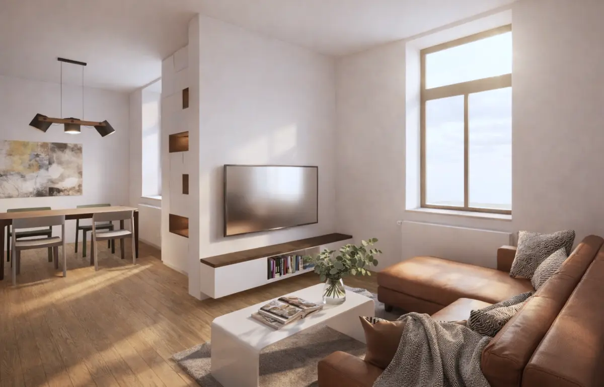 Architektonická vizualizace interiéru Byt 1.01 · Lípa po rekonstrukci