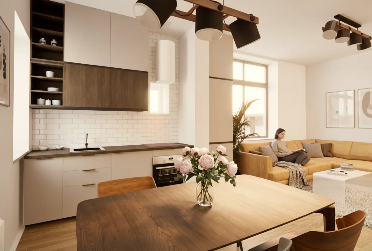 Architektonická vizualizace interiéru Byt 1.02 · Javor po rekonstrukci