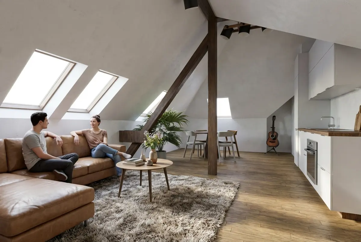 Architektonická vizualizace interiéru Byt 2.01 · Jasan po rekonstrukci