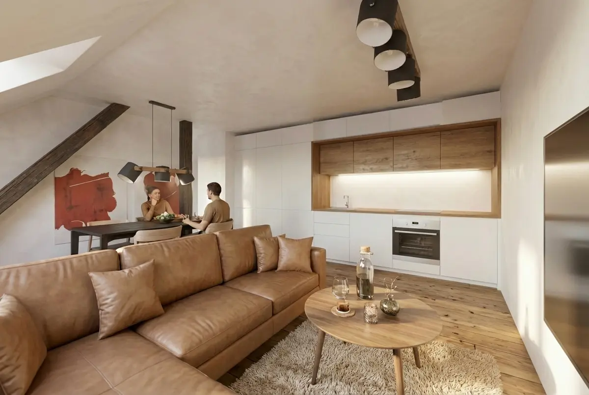 Architektonická vizualizace interiéru Byt 2.02 · Bříza po rekonstrukci