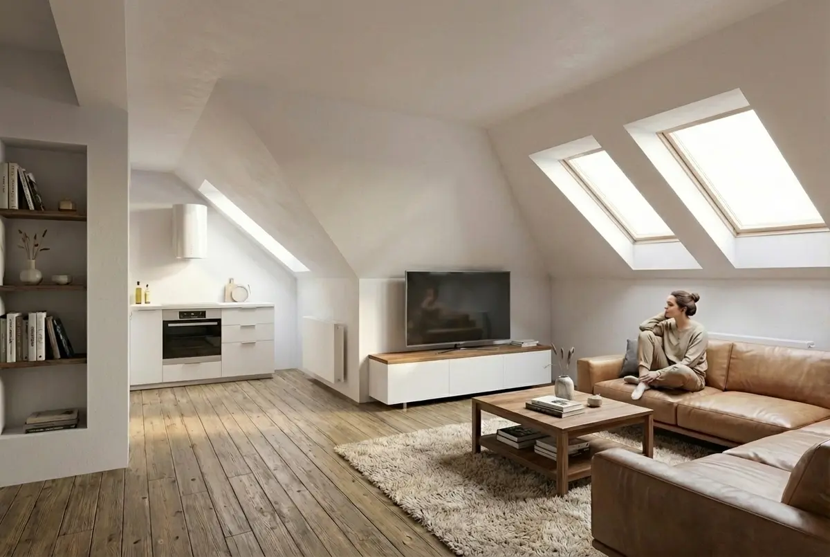 Architektonická vizualizace interiéru Byt 2.03 · Osika po rekonstrukci